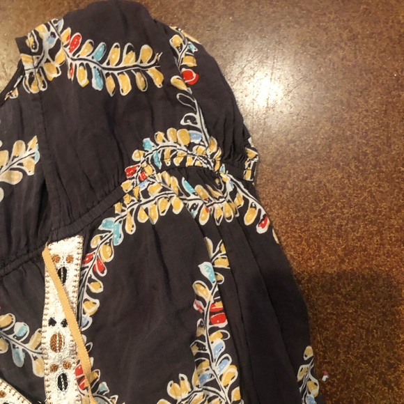 Free People Cap-Sleeve Baby Doll Waist Floral Print Top Sz S - Picture 5 of 12